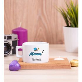 Hediye Dükkanı Memur Ahşap Altlıklı Mumlu Fincan