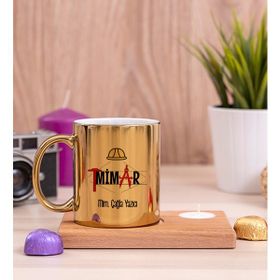 Hediye Dükkanı Mimar Ahşap Altlıklı Mumlu Gold Kupa Bardak