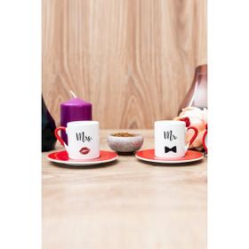 Hediye Dükkanı Mr Mrs Tasarımlı İkili Türk Kahvesi Fincanı