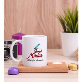 Hediye Dükkanı Müdür Ahşap Altlıklı Mumlu Beyaz Kupa Bardak