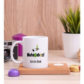 Hediye Dükkanı Muhasebeci Ahşap Altlıklı Mumlu Beyaz Kupa Bardak