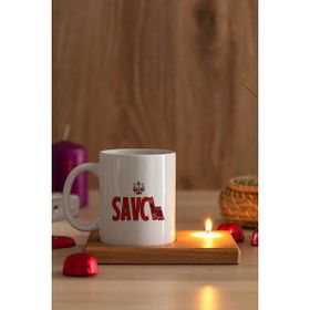 Hediye Dükkanı Savcı Ahşap Altlıklı Mumlu Beyaz Kupa Bardak