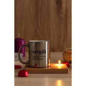 Hediye Dükkanı Sevgili Kelime Anlamı Ahşap Altlıklı Mumlu Silver Kupa Bardak