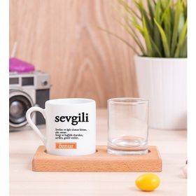 Hediye Dükkanı Sevgili Kelime Anlamı Ahşap Sunumlu Türk Kahvesi Fincanı