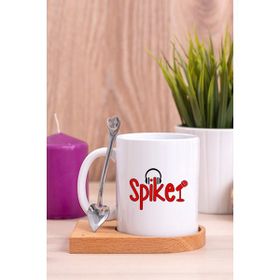 Hediye Dükkanı Spiker Ahşap Altlıklı Kaşıklı Beyaz Kupa Bardak