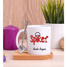 Hediye Dükkanı Spiker Ahşap Altlıklı Kaşıklı Beyaz Kupa Bardak