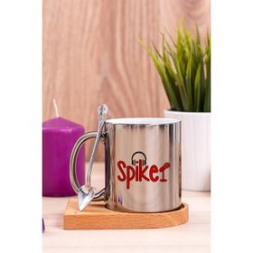 Hediye Dükkanı Spiker Ahşap Altlıklı Kaşıklı Silver Kupa Bardak