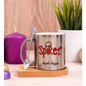 Hediye Dükkanı Spiker Ahşap Altlıklı Kaşıklı Silver Kupa Bardak