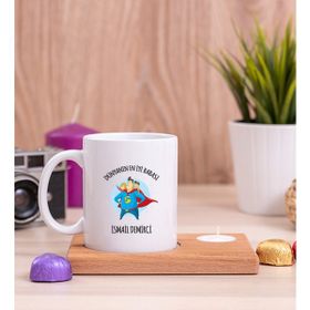 Hediye Dükkanı Süper Baba Ahşap Altlıklı Mumlu Beyaz Kupa Bardak