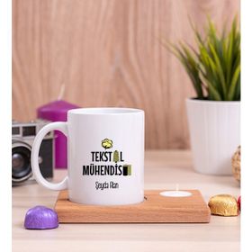 Hediye Dükkanı Tekstil Mühendisi Ahşap Altlıklı Mumlu Beyaz Kupa Bardak
