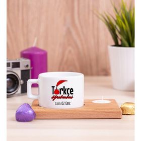Hediye Dükkanı Türkçe Öğretmeni Ahşap Altlıklı Mumlu Fincan