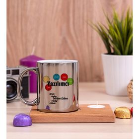 Hediye Dükkanı Yazılımcı Ahşap Altlıklı Mumlu Silver Kupa Bardak