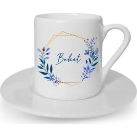 Hediye Rengi Çiçek Tasarımlı İsme Özel Kahve Fincanı