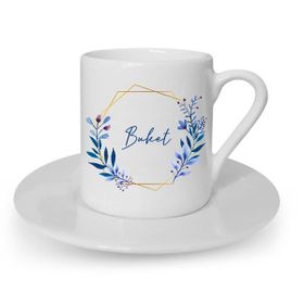 Hediye Rengi Çiçek Tasarımlı İsme Özel Kahve Fincanı