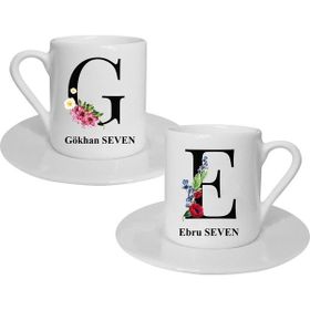 Hediye Rengi İsme Özel 2'li Fincan Harf Hediye Seti