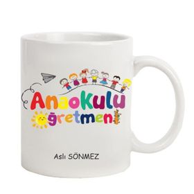Hediye Rengi İsme Özel Anaokulu Öğretmeni Temalı Kupa Bardak