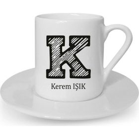 Hediye Rengi İsme Özel Fincan Çizgili Harf Hediye Seti