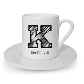 Hediye Rengi İsme Özel Fincan Çizgili Harf Hediye Seti