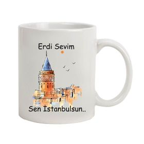 Hediye Rengi İsme Özel Galata Kulesi Temalı Sen İstanbulsun Kupa Bardak