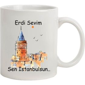 Hediye Rengi İsme Özel Galata Kulesi Temalı Sen İstanbulsun Kupa Bardak