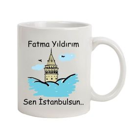 Hediye Rengi İsme Özel Galata Kulesi Temalı Sen İstanbulsun Kupa Bardak