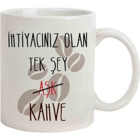 Hediye Rengi İsme Özel İhtiyacın Kahve Temalı Kupa Bardak