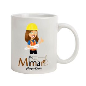 Hediye Rengi İsme Özel Kadın Mimar Temalı Kupa Bardak
