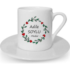 Hediye Rengi İsme Özel Kırmızı Kapli Çerçeveli Kahve Fincanı