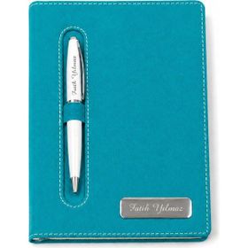 Hediye Rengi İsme Özel Kumaş Desenli Tükenmez Kalem ve Defter Seti