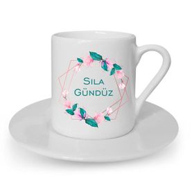 Hediye Rengi İsme Özel Pembe Çerçeveli Fincan