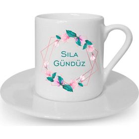 Hediye Rengi İsme Özel Pembe Çerçeveli Fincan