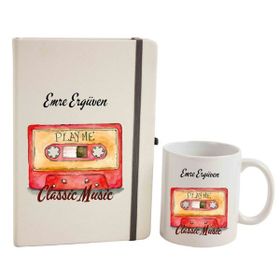 Hediye Rengi İsme Özel Retro Kaset Defter ve Kupa Bardak Seti