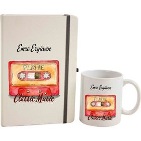 Hediye Rengi İsme Özel Retro Kaset Defter ve Kupa Bardak Seti