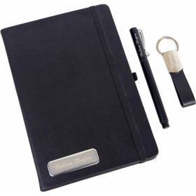 Hediye Rengi İsme Özel Siyah Defter Anahtarlık ve Kalem Özel Tasarım Kutulu​ Hediye Seti