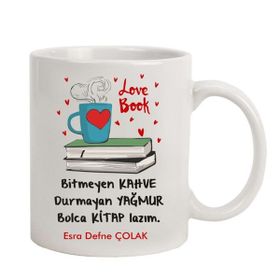 Hediye Rengi İsme Özel Tasarımlı Love Book Kupa Bardak