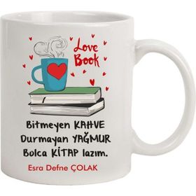 Hediye Rengi İsme Özel Tasarımlı Love Book Kupa Bardak