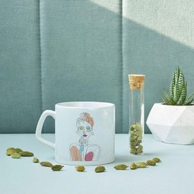 Hediye Sepeti Line Art Düşünen Kız Tasarımlı Baskılı Kupa