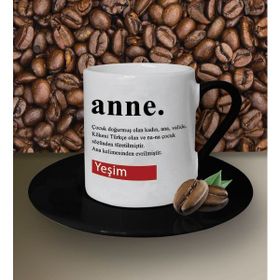 Hediye Zengini Kişiye Özel Anne Tasarımlı Siyah Kahve Fincanı