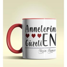 Hediye Zengini Kişiye Özel Annelerin En Güzeli Tasarımlı Kırmızı Kupa Bardak