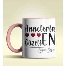 Hediye Zengini Kişiye Özel Annelerin En Güzeli Tasarımlı Pembe Kupa Bardak