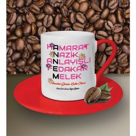 Hediye Zengini Kişiye Özel Annem Tasarımlı Kırmızı Kahve Fincanı