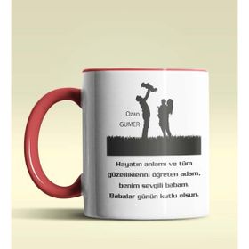 Hediye Zengini Kişiye Özel Babalar Günü Mesajlı Tasarımlı Kırmızı Kupa Bardak