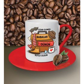 Hediye Zengini Kişiye Özel Babalar Günün Kutlu Olsun Temalı Kırmızı Kahve Fincanı