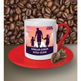 Hediye Zengini Kişiye Özel Babalar Günün Kutlu Olsun Temalı Kırmızı Kahve Fincanı