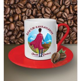 Hediye Zengini Kişiye Özel Benim Kahramanım Temalı Kırmızı Kahve Fincanı