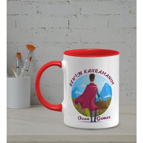 Hediye Zengini Kişiye Özel Benim Kahramanım Temalı Kırmızı Renk Kupa