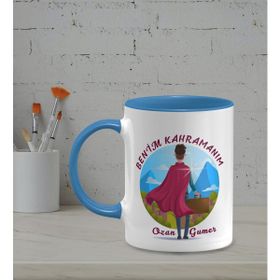 Hediye Zengini Kişiye Özel Benim Kahramanım Temalı Mavi Renk Kupa