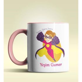 Hediye Zengini Kişiye Özel Benim Süper Annem Tasarımlı Pembe Kupa Bardak
