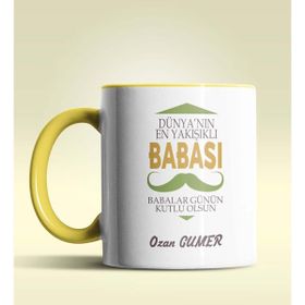 Hediye Zengini Kişiye Özel Dünya&#039;nın En Yakışıklı Babası Tasarımlı Altın Sarı Simli Kupa