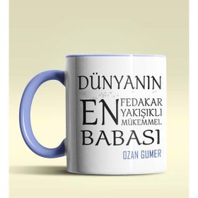 Hediye Zengini Kişiye Özel Dünyanın En En En Babası 2 Temalı Mavi Kupa Bardak